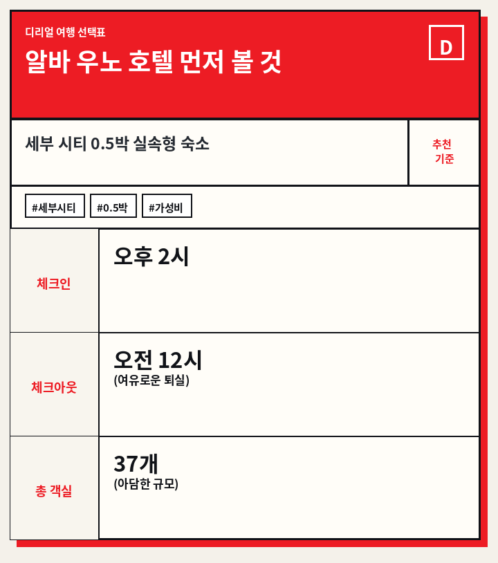 알바 우노 호텔 먼저 볼 것