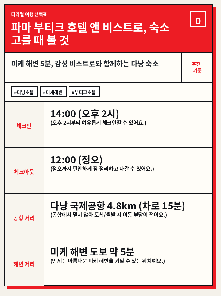 파마 부티크 호텔 앤 비스트로, 숙소 고를 때 볼 것