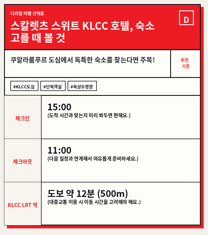스칼렛츠 스위트 KLCC 호텔, 숙소 고를 때 볼 것