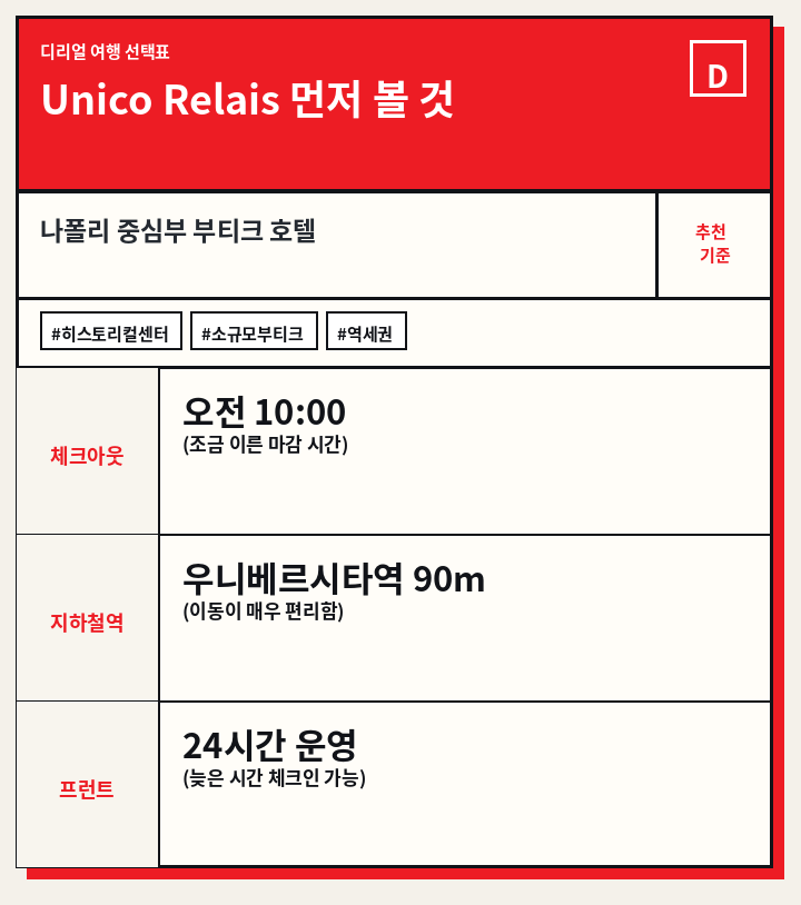 Unico Relais 먼저 볼 것