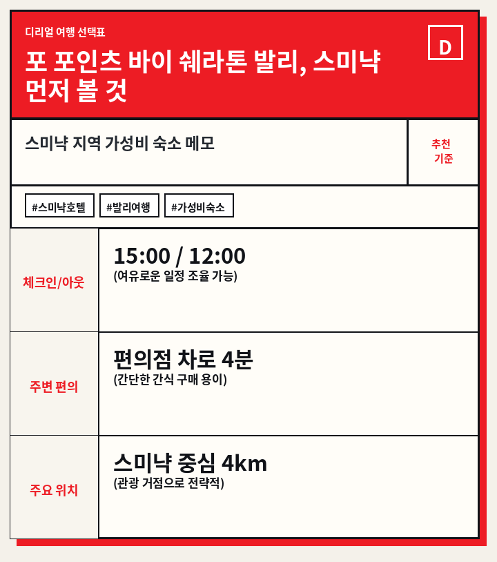 포 포인츠 바이 쉐라톤 발리, 스미냑 먼저 볼 것