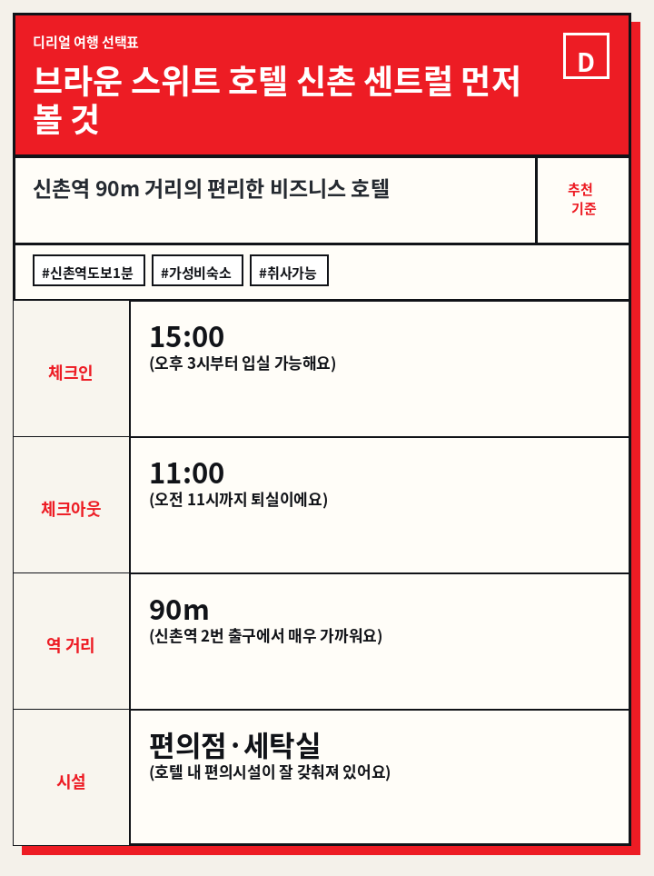 브라운 스위트 호텔 신촌 센트럴 먼저 볼 것