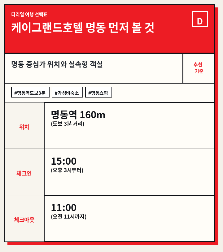 케이그랜드호텔 명동 먼저 볼 것