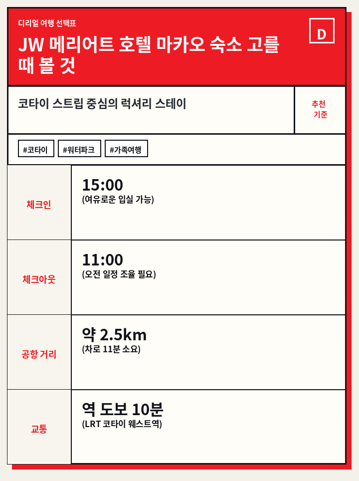 JW 메리어트 호텔 마카오 숙소 고를 때 볼 것