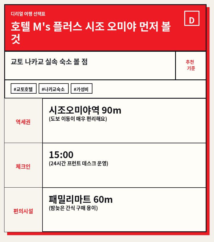 호텔 M's 플러스 시조 오미야 먼저 볼 것