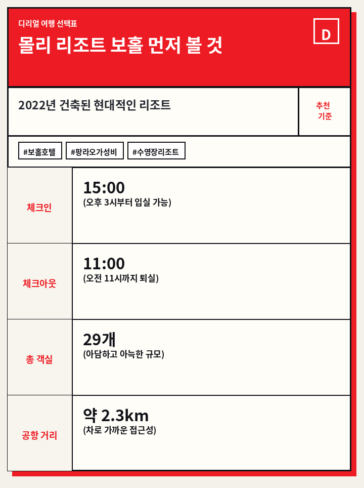 몰리 리조트 보홀 먼저 볼 것