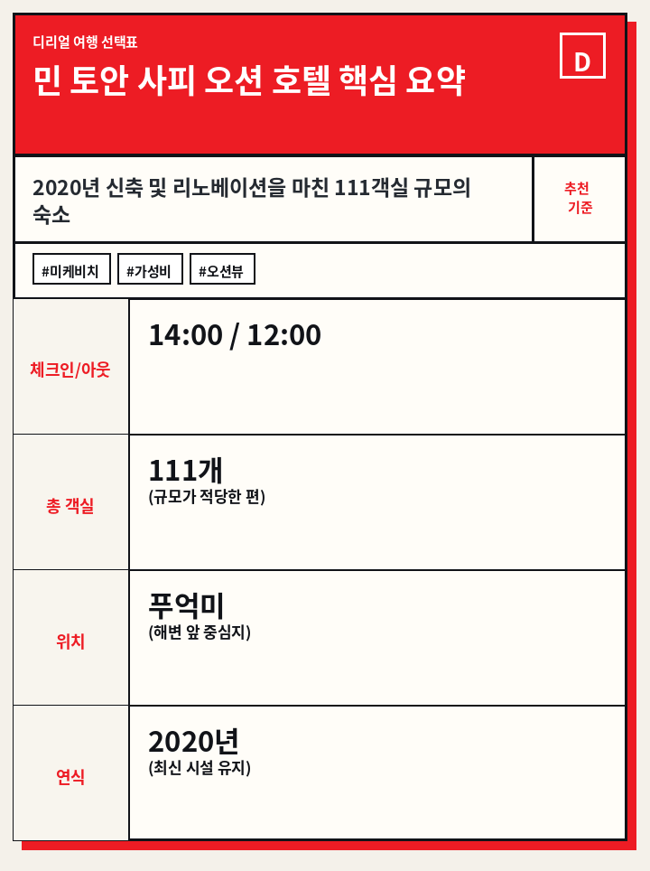 민 토안 사피 오션 호텔 핵심 요약