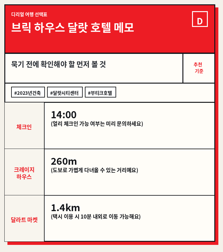 브릭 하우스 달랏 호텔 메모