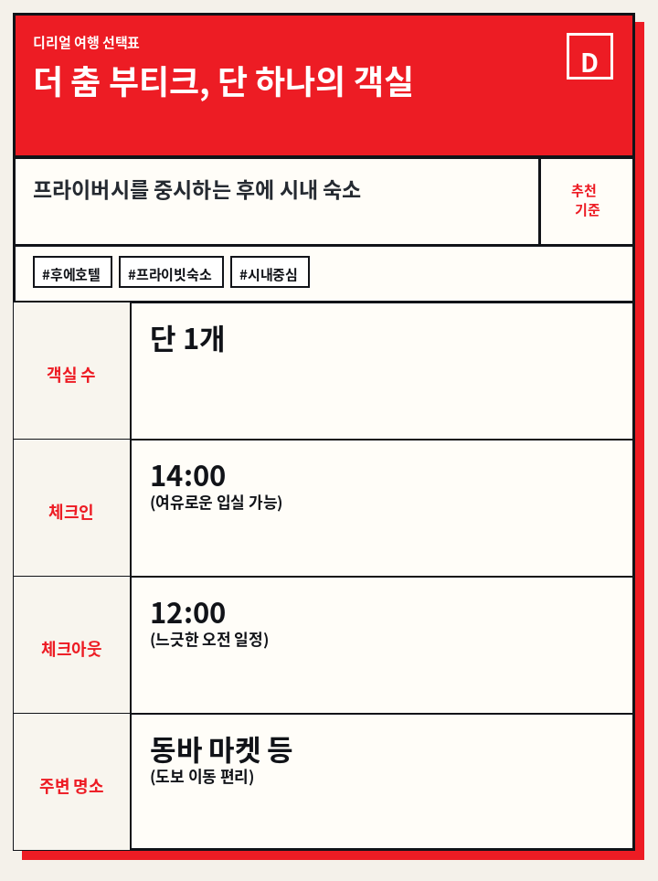 더 춤 부티크, 단 하나의 객실
