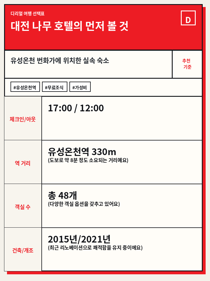 대전 나무 호텔의 먼저 볼 것