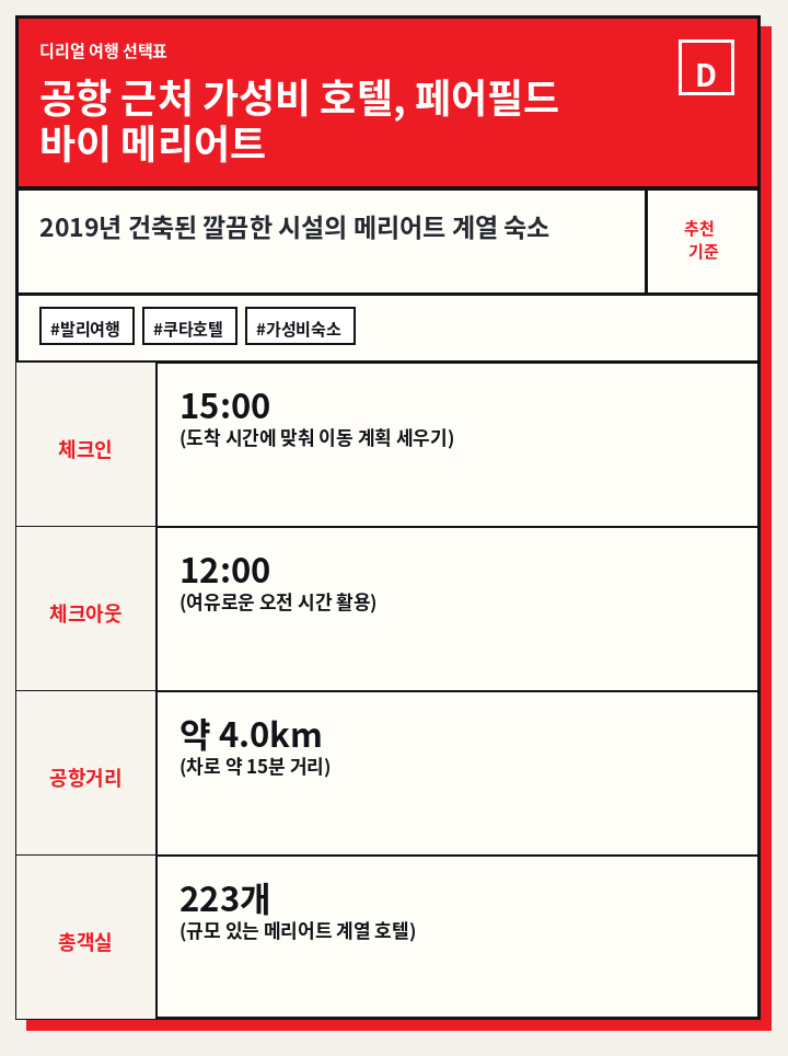 공항 근처 가성비 호텔, 페어필드 바이 메리어트