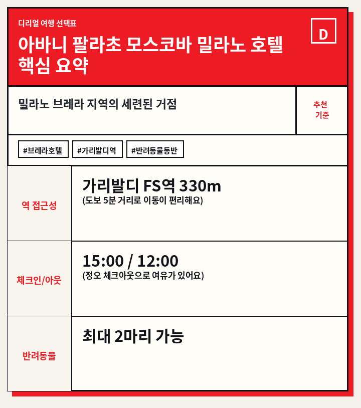 아바니 팔라초 모스코바 밀라노 호텔 핵심 요약