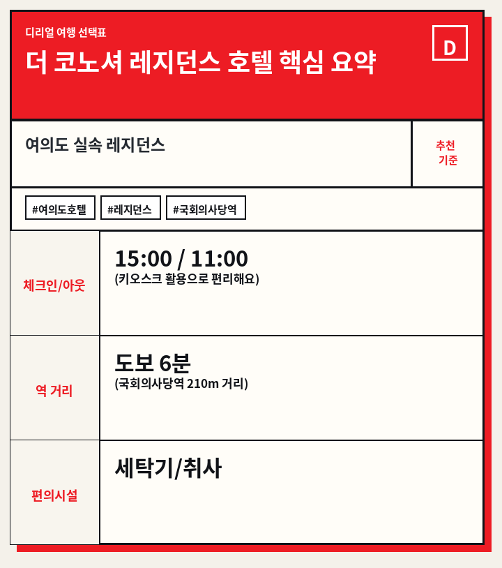 더 코노셔 레지던스 호텔 핵심 요약