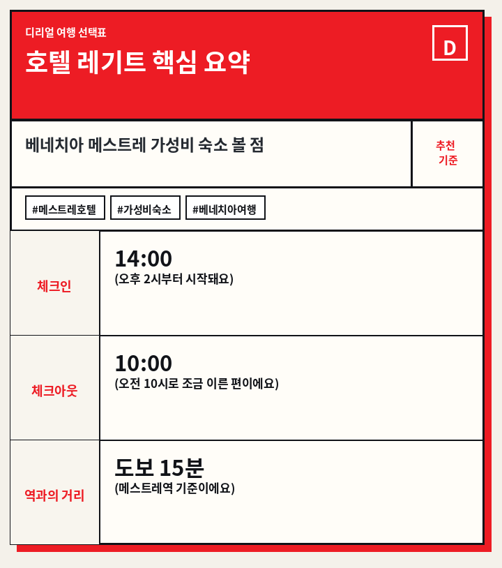 호텔 레기트 핵심 요약