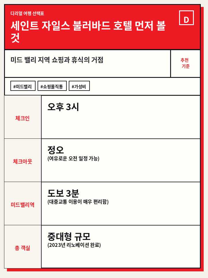 세인트 자일스 불러바드 호텔 먼저 볼 것