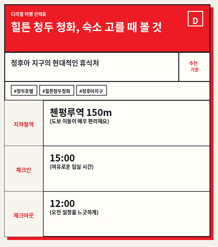힐튼 청두 청화, 숙소 고를 때 볼 것